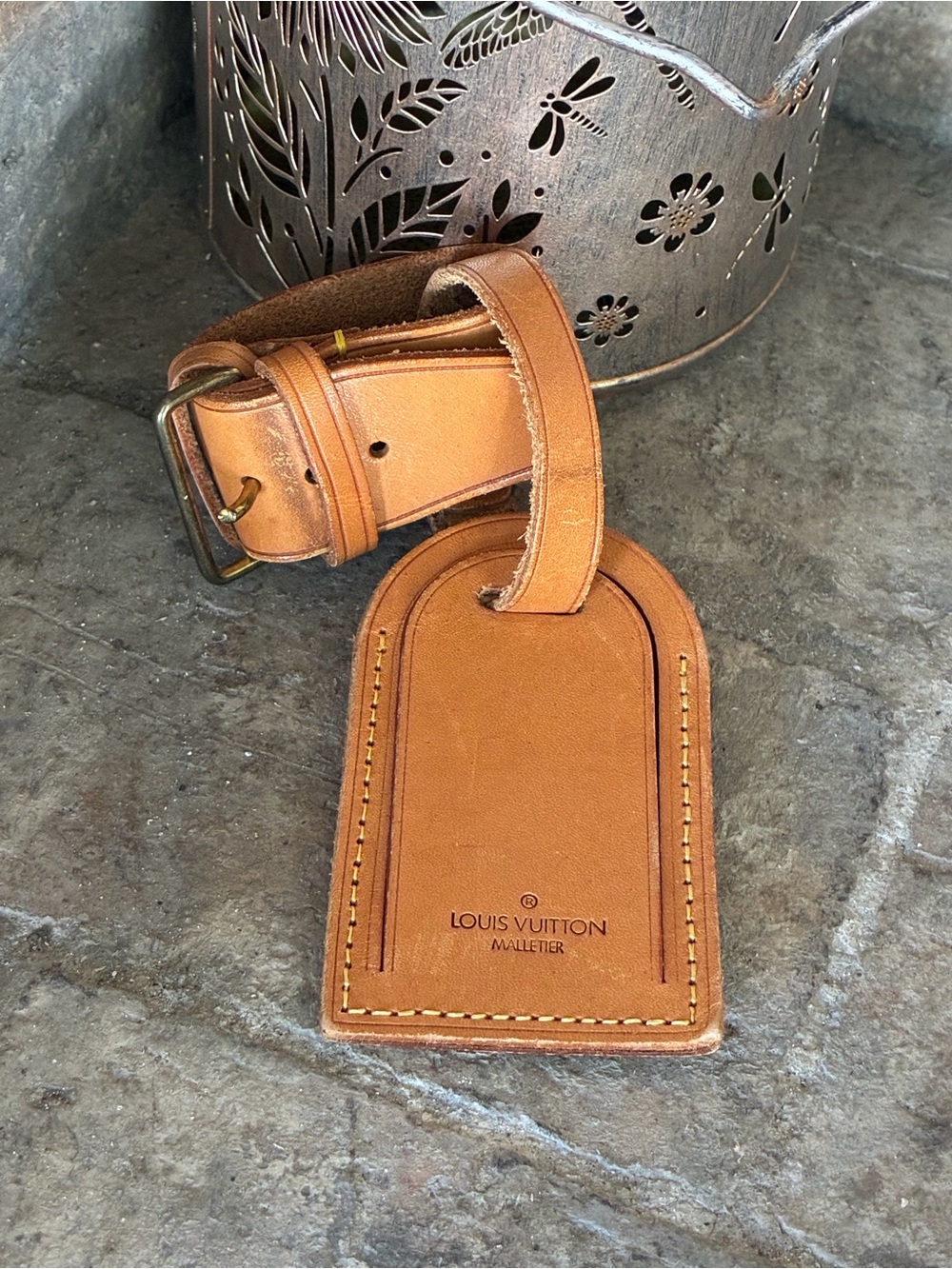 Vintage Louis Vuitton Vachetta Leather Luggage Tag & Poignet Handle Keeper Set - Picture 13 of 17